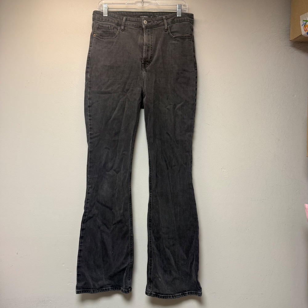 Old Navy Flare Jeans Womens 12 Black Fair Higher High-Rise Distressed 14723